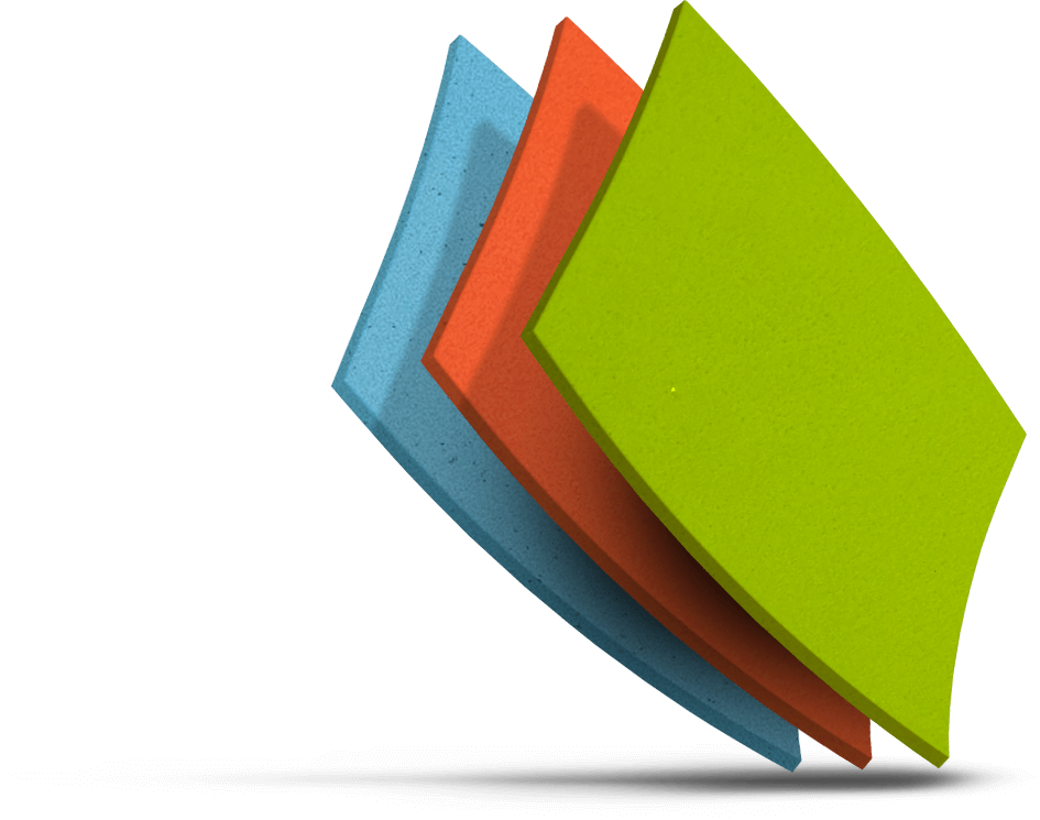 blue red and green foam swatches