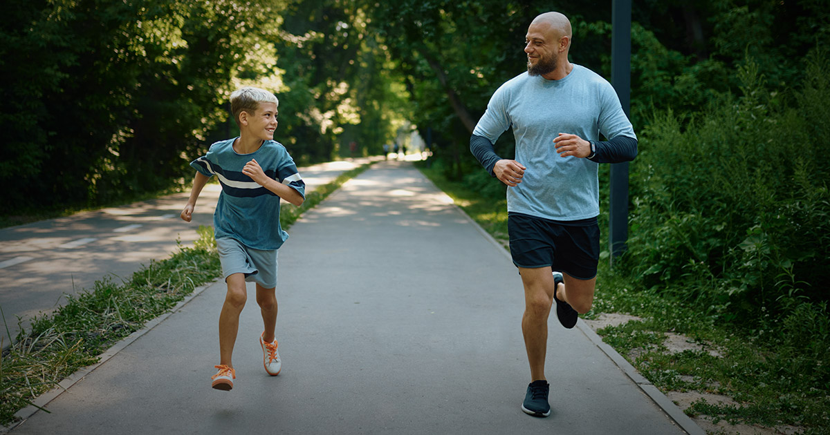 Father and son testing shoes on a run