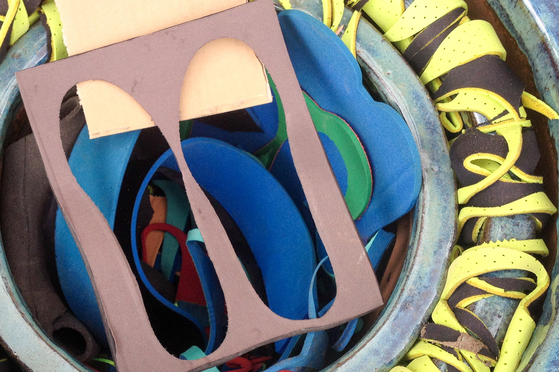 PU scraps from the die-cut insole process.