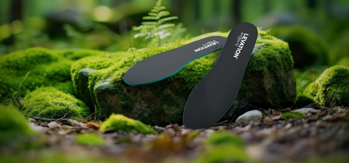 Levation insoles on a mossy rock.