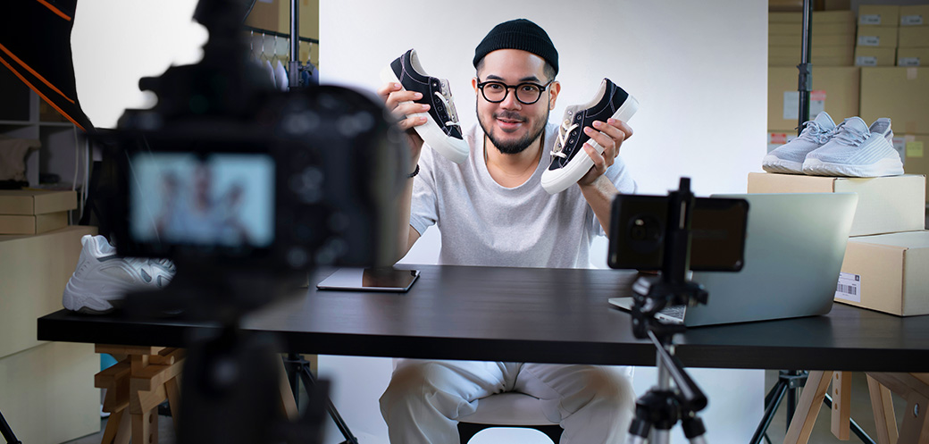 Social media influencer making a video about shoes