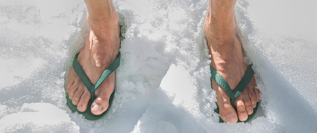 Wearing sandals in the snow