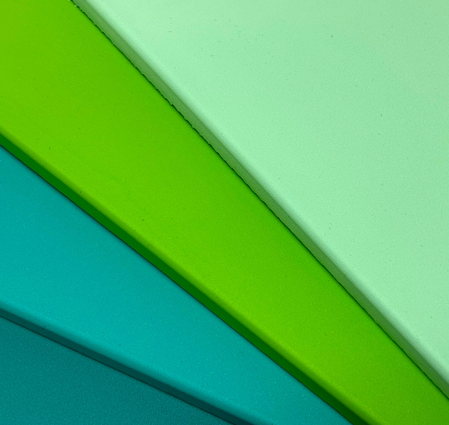 foam materials in shades of green and blue