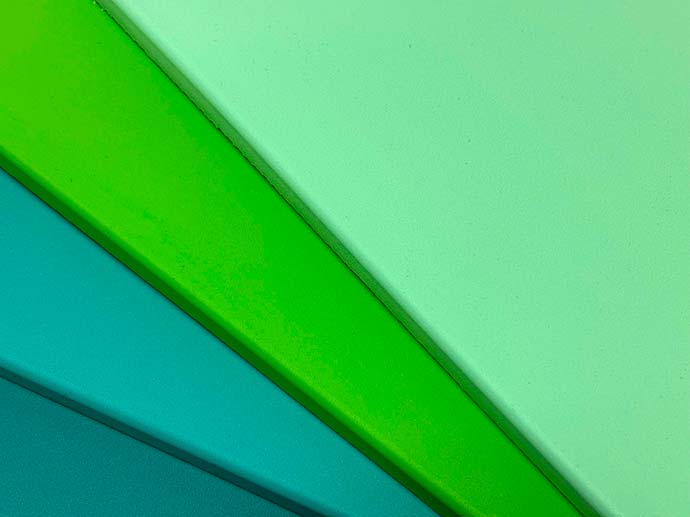 Poured PU Foam swatches in green and blue