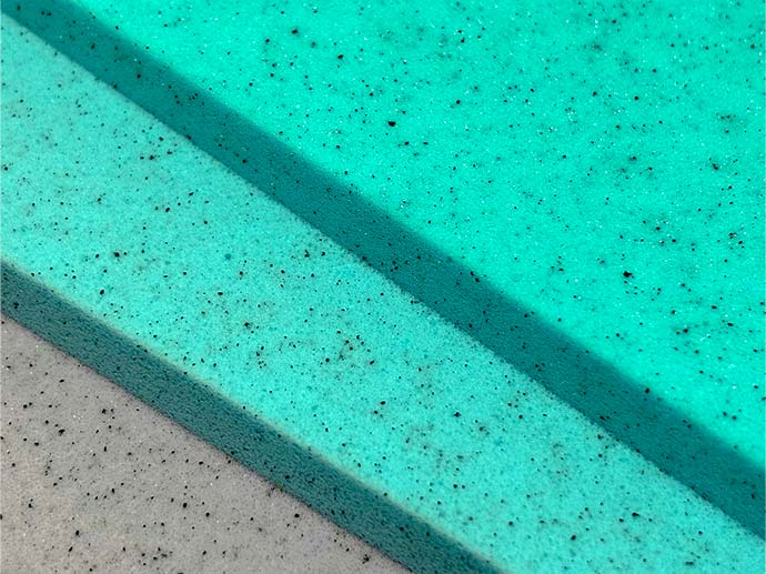 Open cell foams in shades of blue and grey