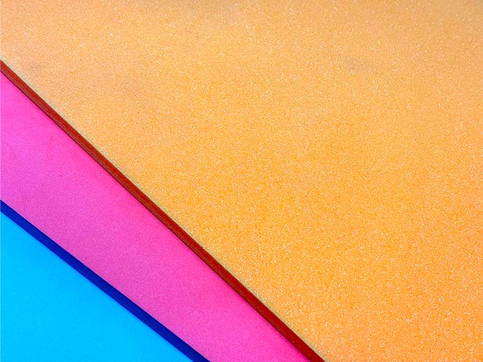 EVA foam in blue, magenta, orange